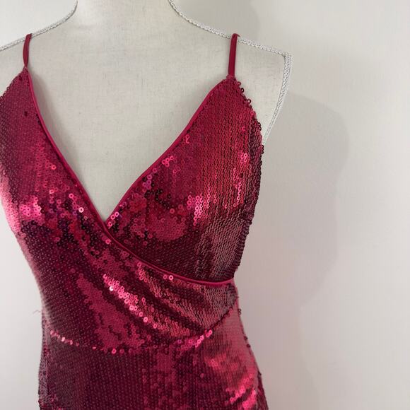 Lulus 'Below‎ The Stars' Red wine Women’s Sequin Asymmetrical Dress Size Small - Picture 6 of 16